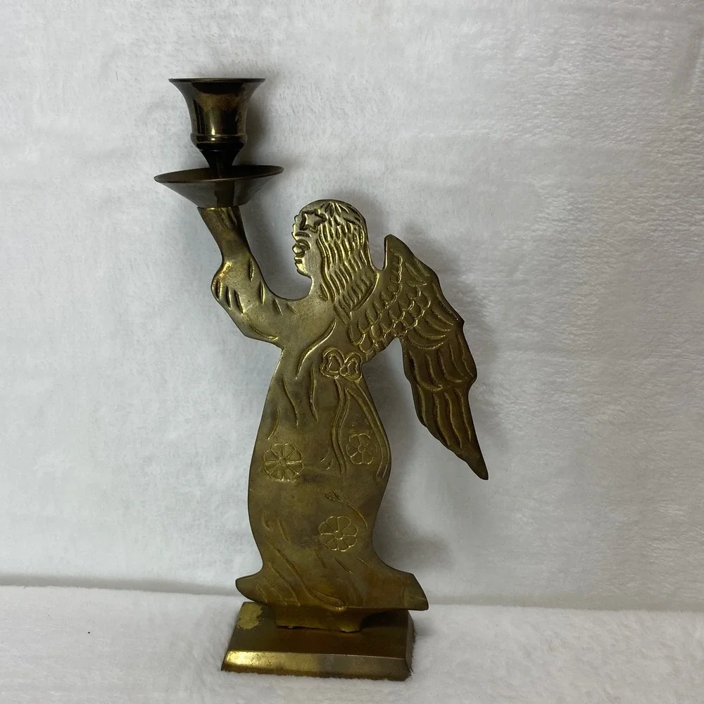 Vintage Brass Angel Candlestick Holder Religious Christmas‎ Holiday Decor